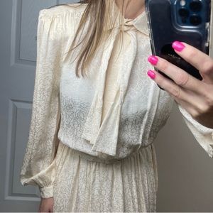 LIZ CLAIBORNE Vintage 80s 100% Silk Ivory Dress